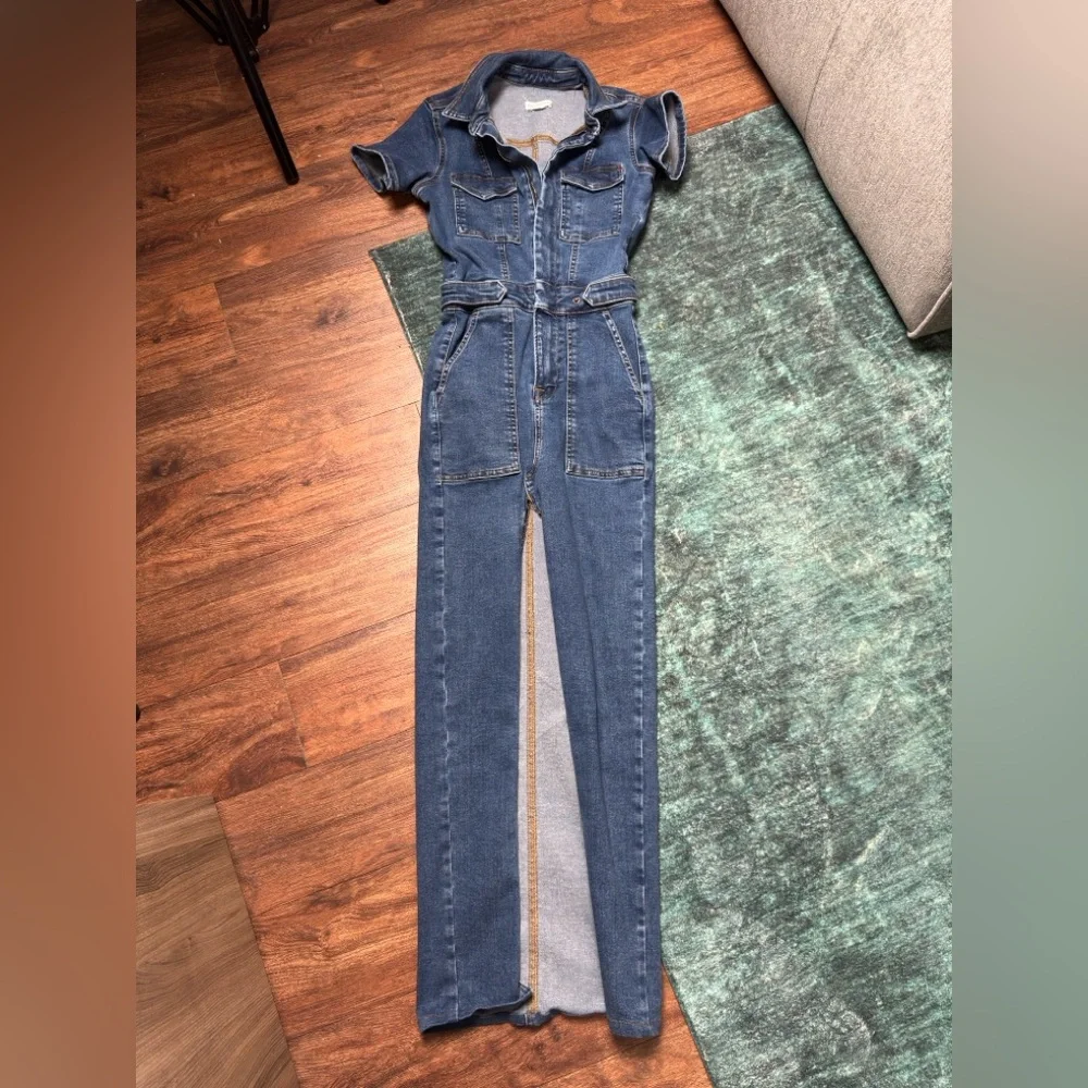 Good American Blue Denim Maxi Dress with Front Slit - Picture 3 of 4